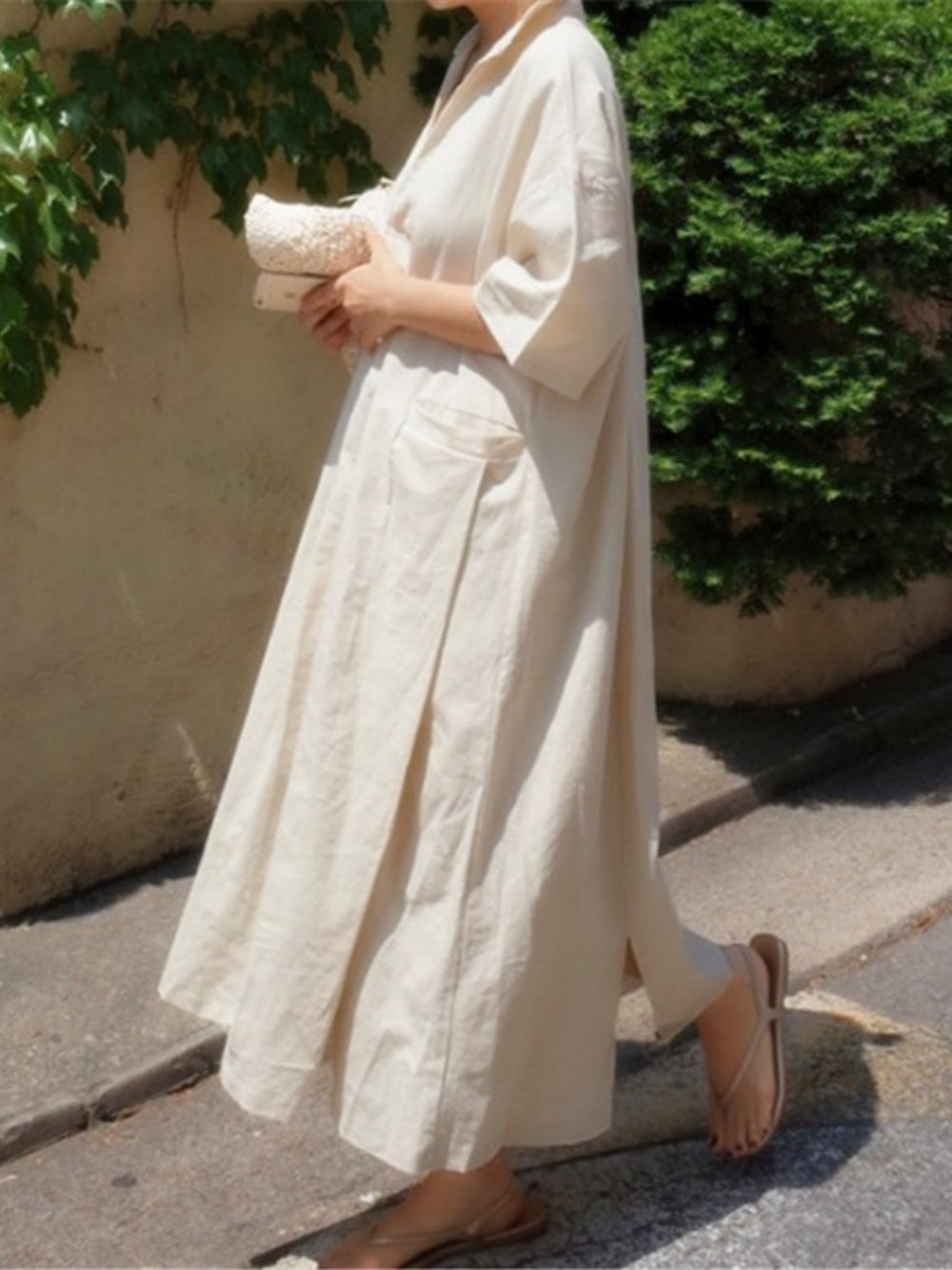 Cotton and Linen Loose Oversized Shirt Dress