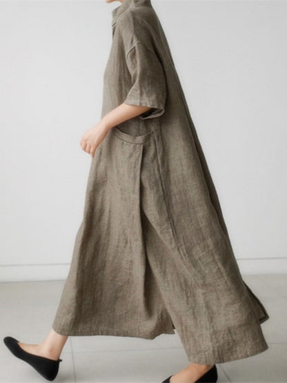 Cotton and Linen Loose Oversized Shirt Dress