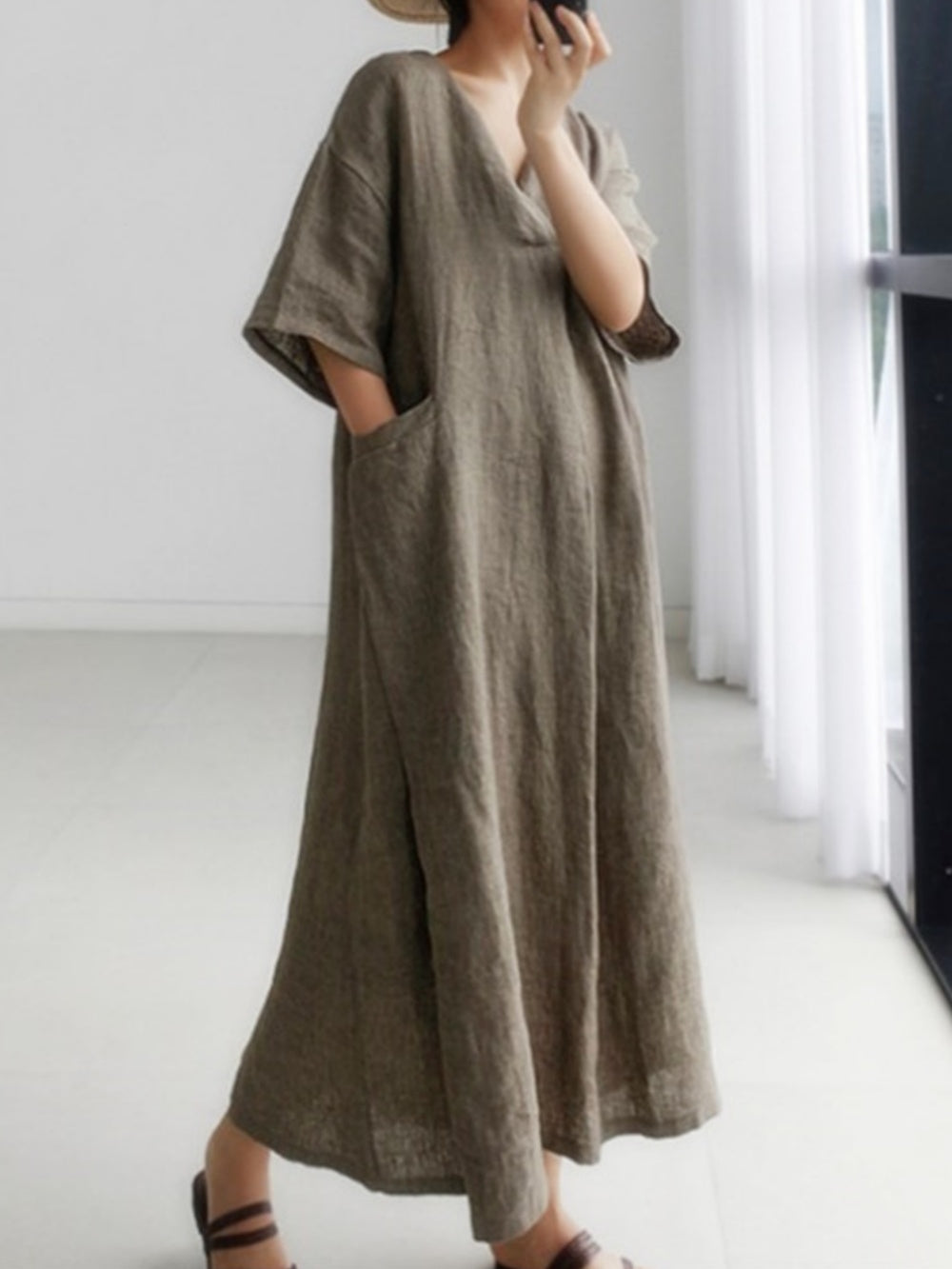 Cotton and Linen Loose Oversized Shirt Dress