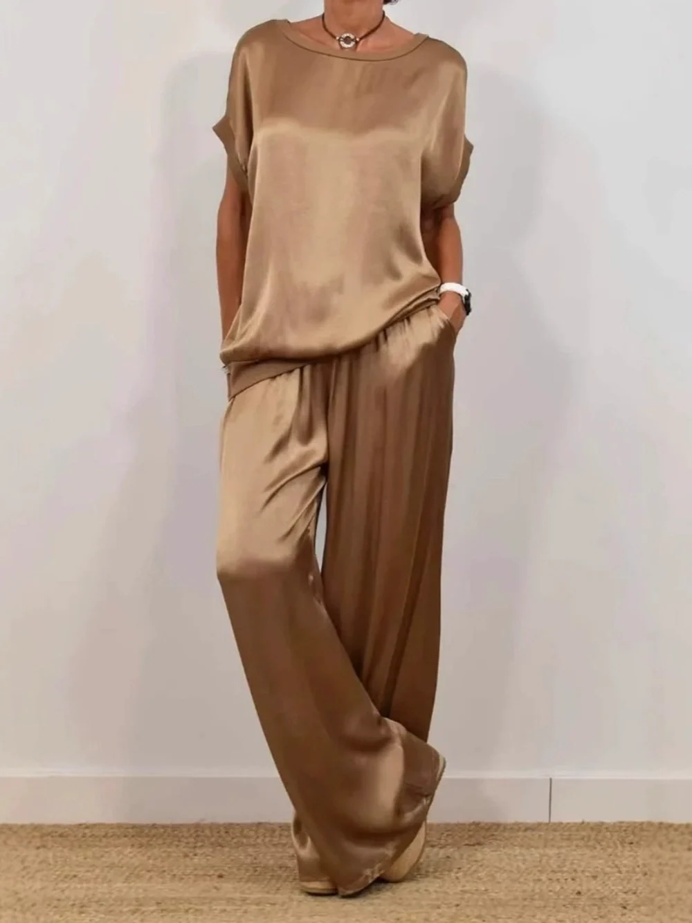 Loose shirt wide-leg pants casual set