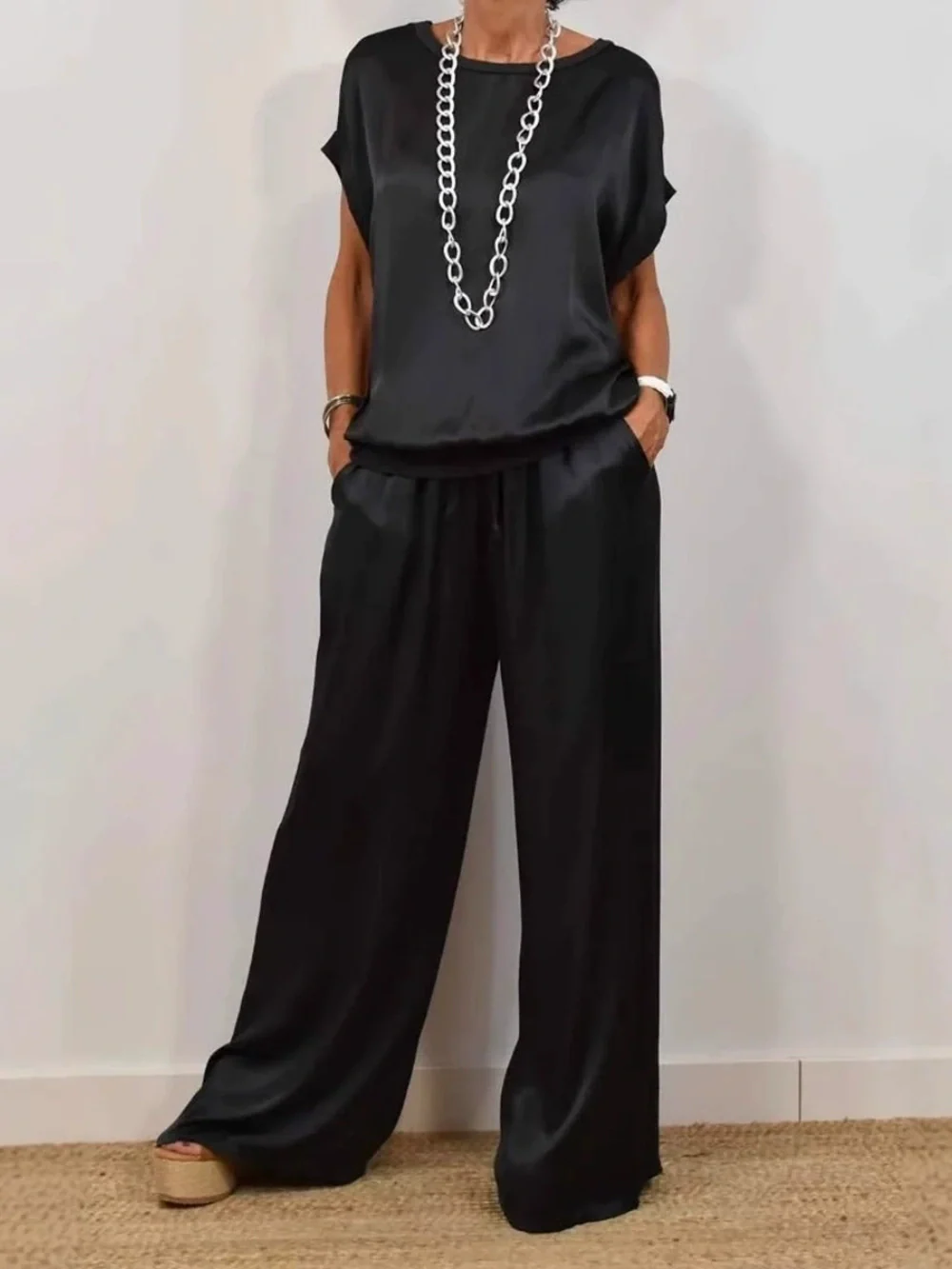 Loose shirt wide-leg pants casual set