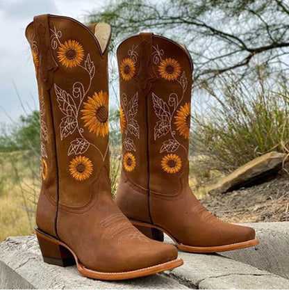 Cowboy Sunflower Embroidered Martin Boots