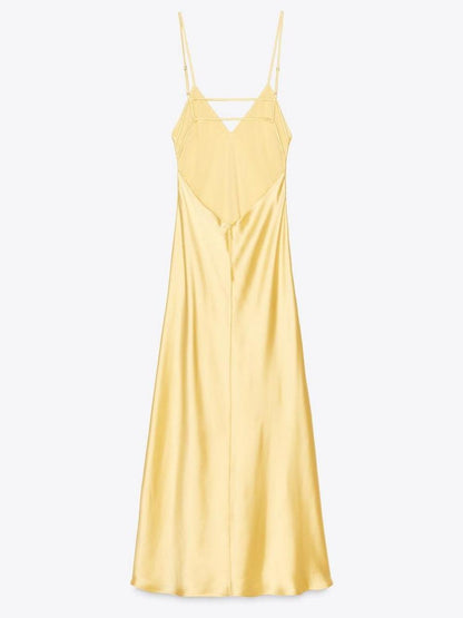 Satin Midi Dress - Yellow
