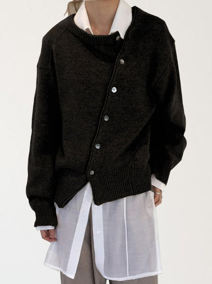 Slanted button irregular design lazy style sweater