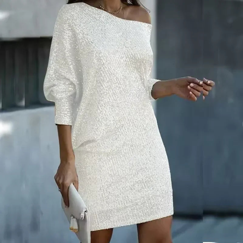 Elegant Sequined Off-shoulder Mini Dress - NuaVibe
