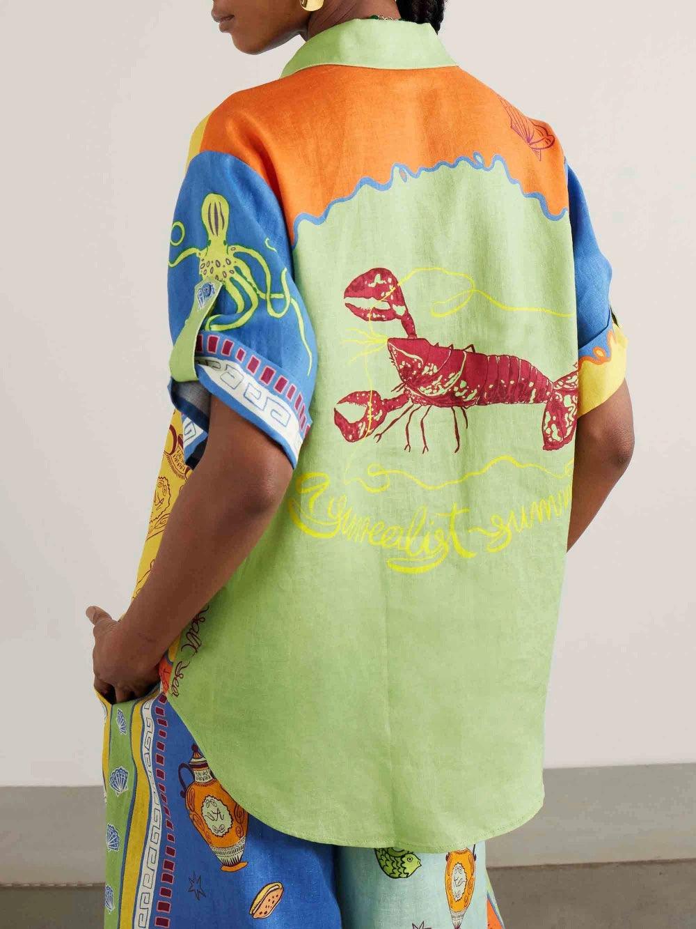 Summer Fantasy Print Short Sleeve Loose Top and Pants Set