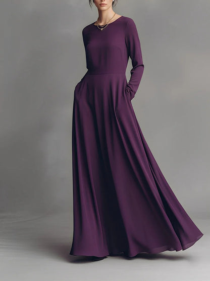Women's elegant purple chiffon maxi dress