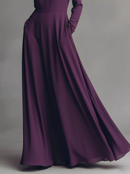 Women's elegant purple chiffon maxi dress