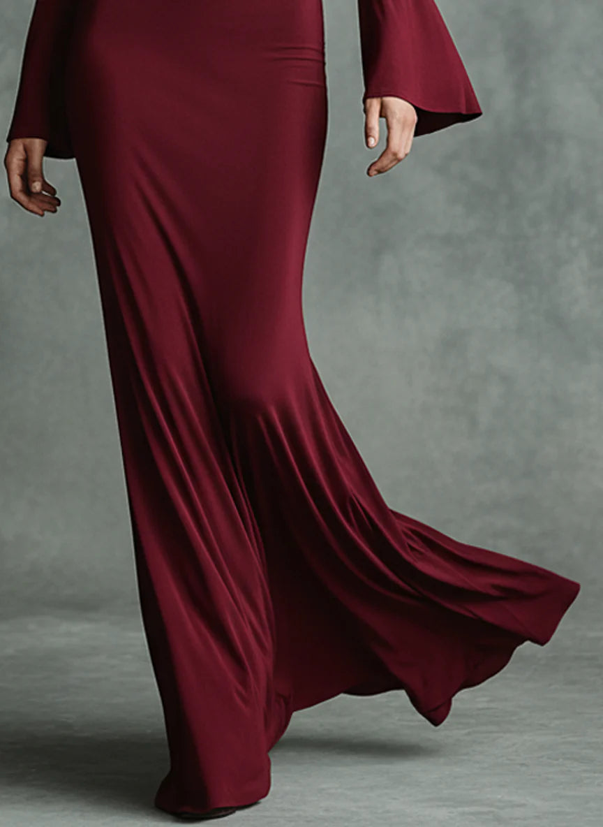 Slim-fit Stretch Fabric Halter Neck And Bell Sleeve Maxi Dress