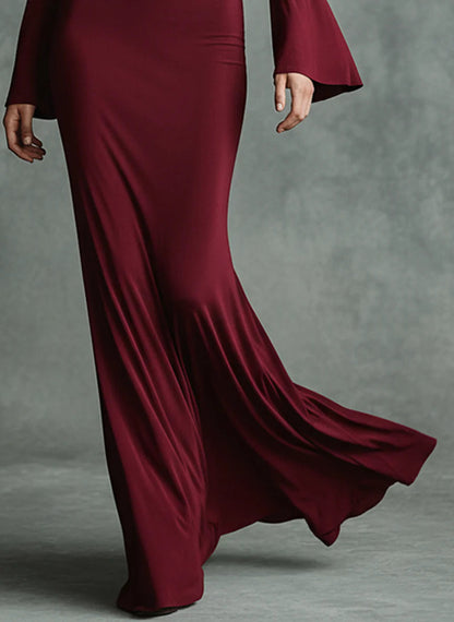 Slim-fit Stretch Fabric Halter Neck And Bell Sleeve Maxi Dress