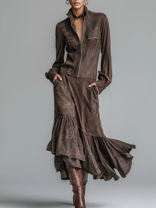 Suede Casual Retro Fashion Two-Piece Set