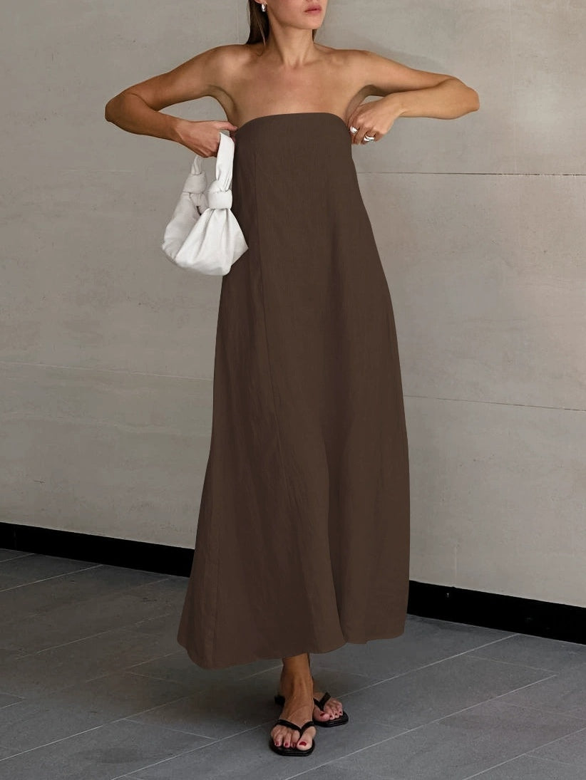 Strapless A-line Linen Long Dress