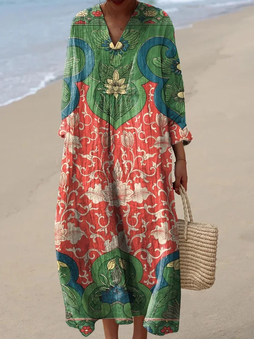 Vintage Abstract Art Print Cotton Dress