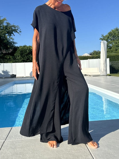 Breathable Wide-leg Pants and Tapered Long Short-sleeved Top Set