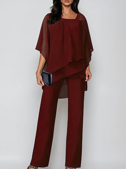Off-the-shoulder Irregular Chiffon Suit