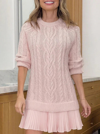 Ivory Cable-Knit Sweater Mini Dress