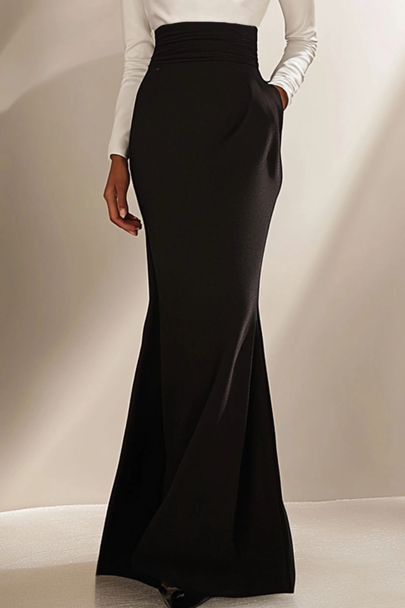 Elegant Dress Black White Long Sleeve Maxi Dress
