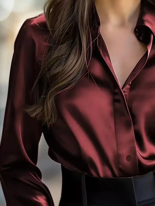 Satin Solid Color Long-sleeved Elegant Casual Shirt