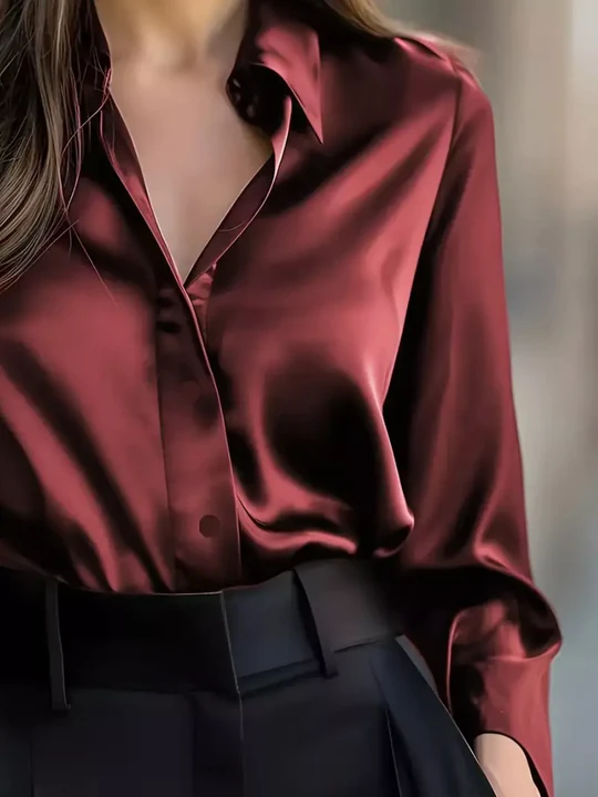Satin Solid Color Long-sleeved Elegant Casual Shirt