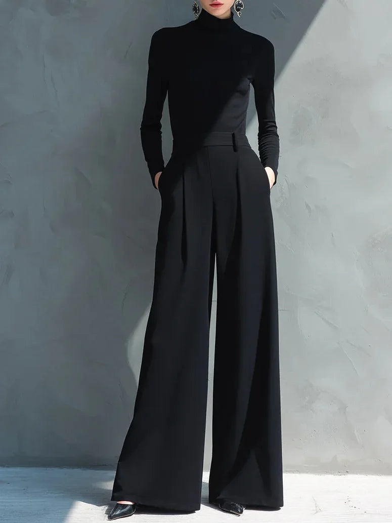Classic Black High-neck Wide-leg Jumpsuit - NuaVibe