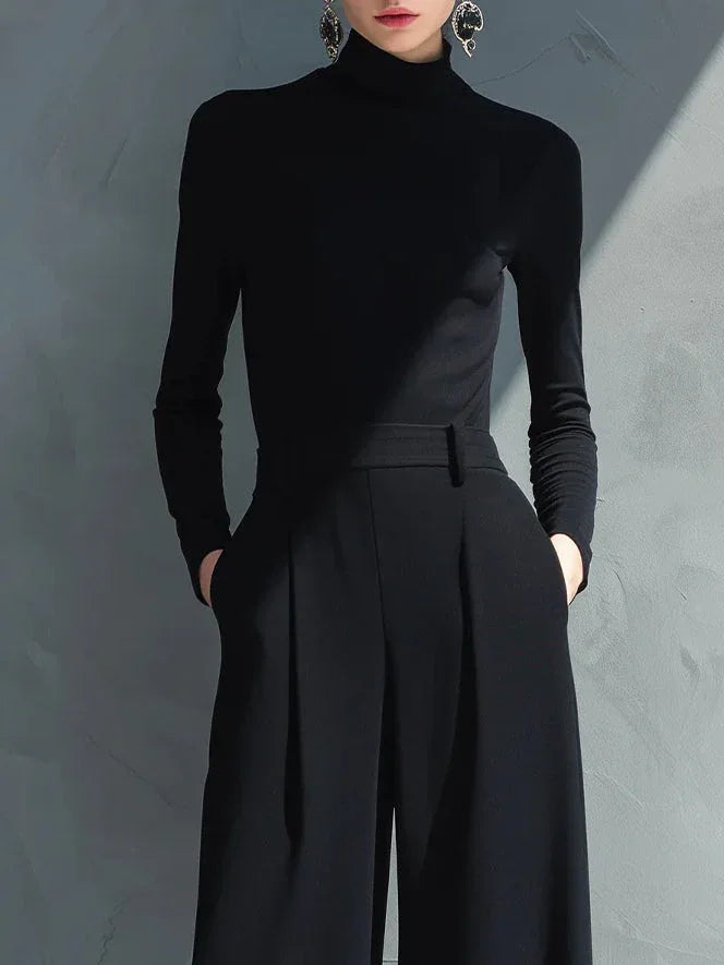Classic Black High-neck Wide-leg Jumpsuit - NuaVibe
