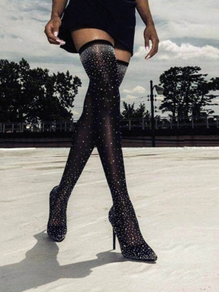 Sparkling Rhinestone-studded Over-the-knee Elastic Sock Boots