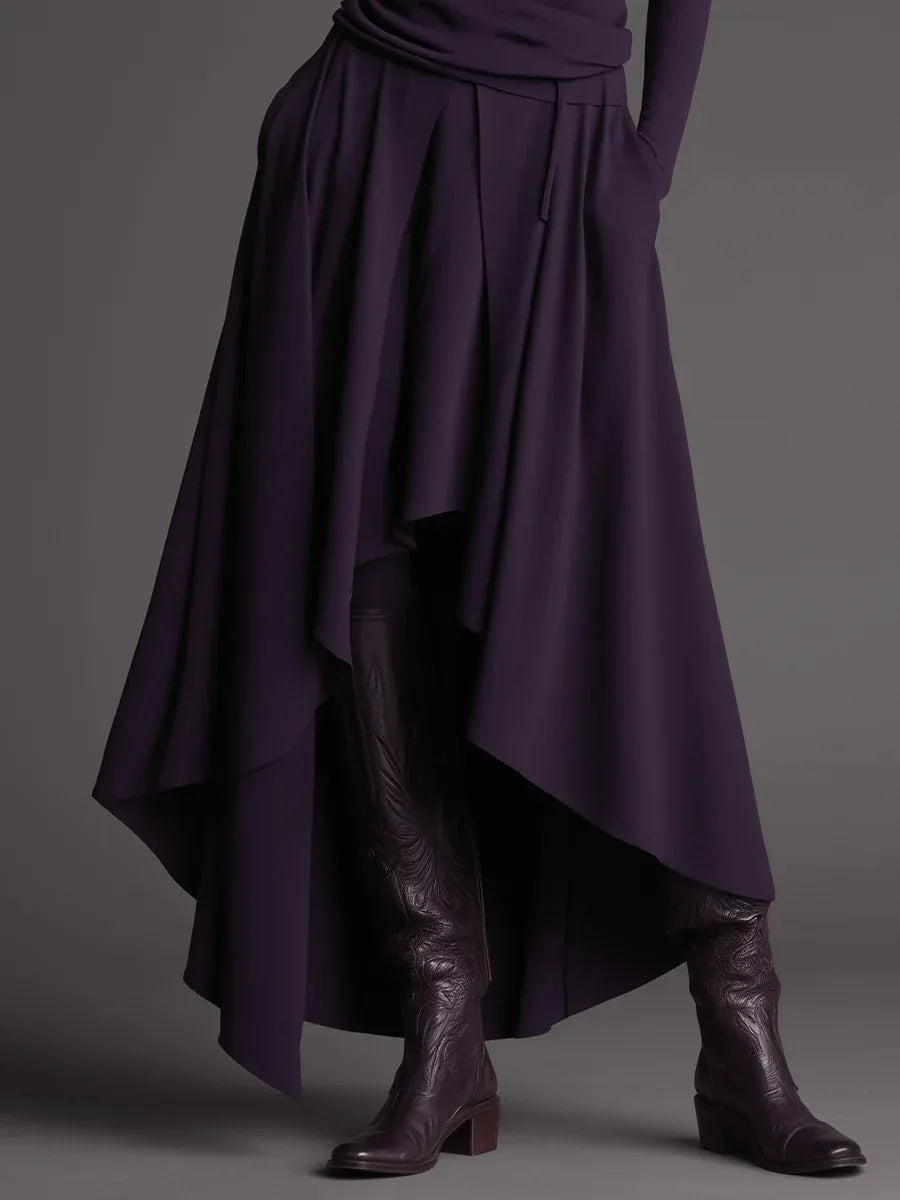 Purple Turtleneck Top and Asymmetrical Skirt Two-piece Set - NuaVibe
