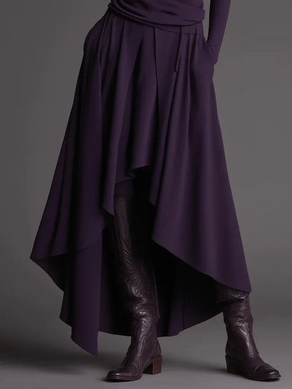 Purple Turtleneck Top and Asymmetrical Skirt Two-piece Set - NuaVibe
