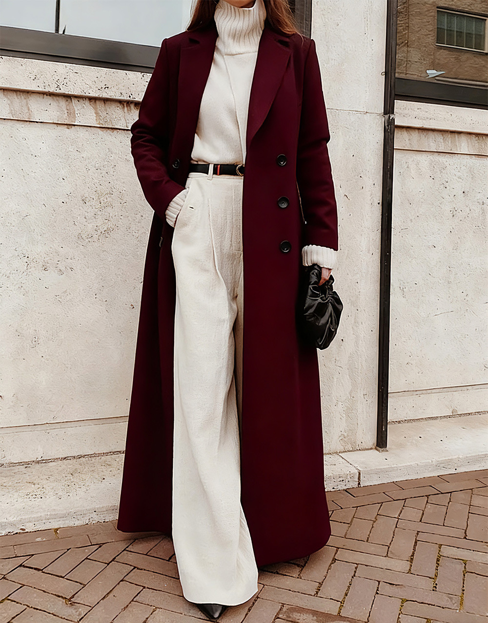 Woolen Solid Long Sleeve Maxi Coat