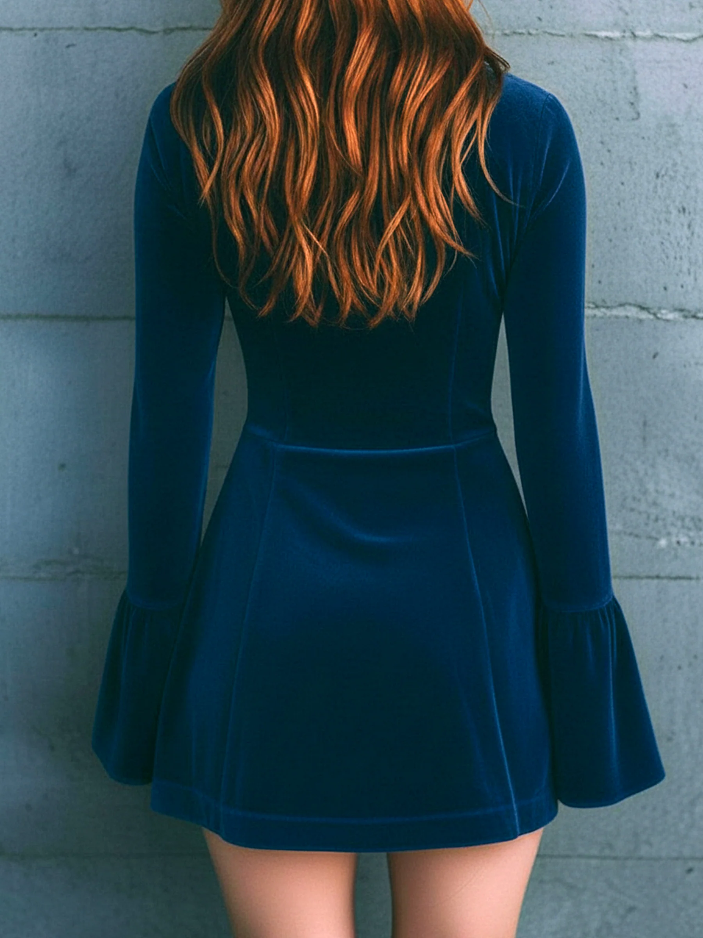 Blue Velvet Zip-up Lace-trimmed Embroidered Mini Dress