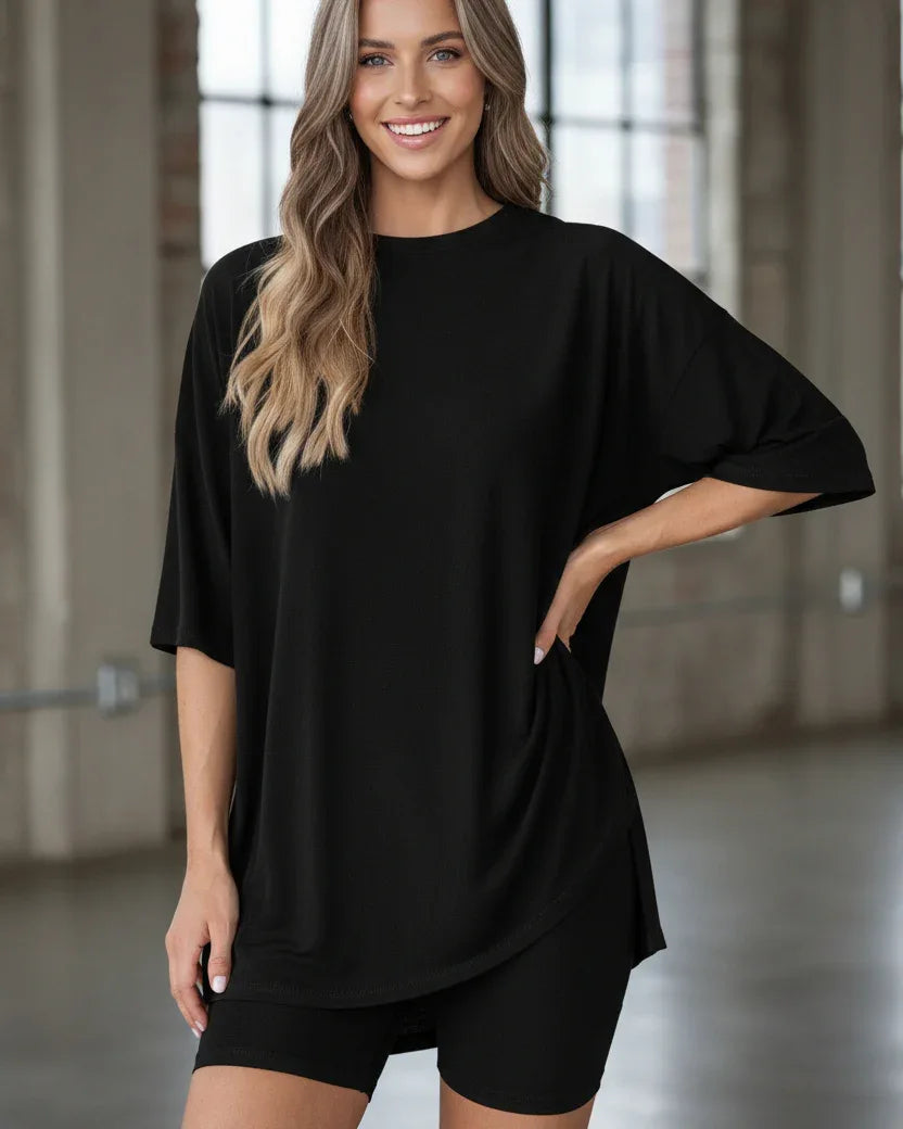 Split Hem Top & Biker Shorts - NuaVibe