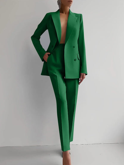 Casual Commuting Solid Color Blazer & High Waist Pants Set