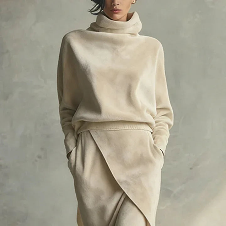 Solid color asymmetrical casual velvet set - NuaVibe