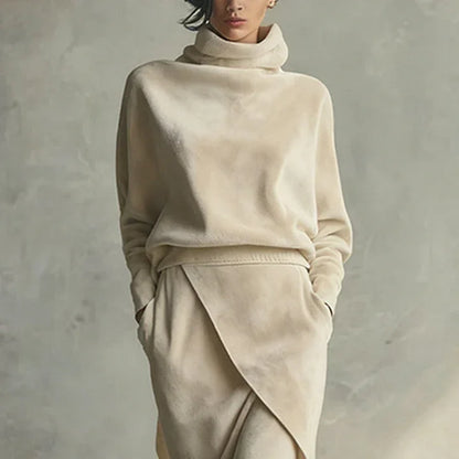 Solid color asymmetrical casual velvet set - NuaVibe