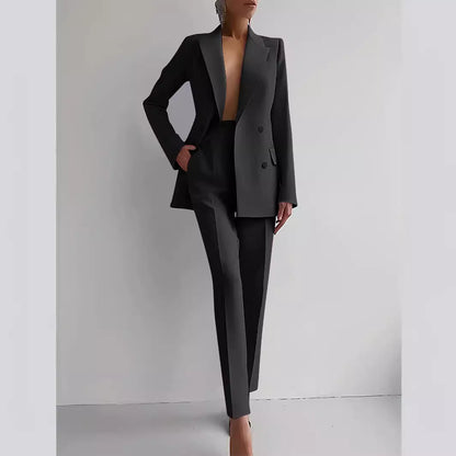 Casual Commuting Solid Color Blazer & High Waist Pants Set