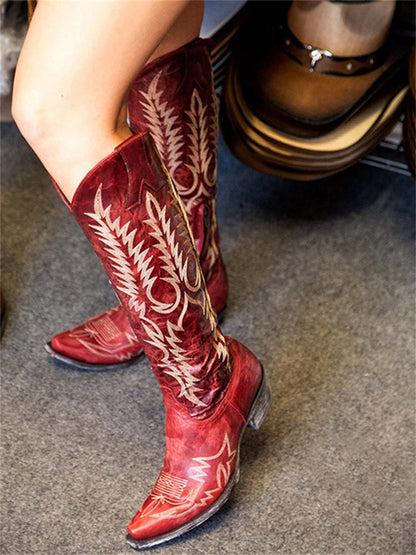 Vintage Western Cowboy Embroidered Knee-High Boots
