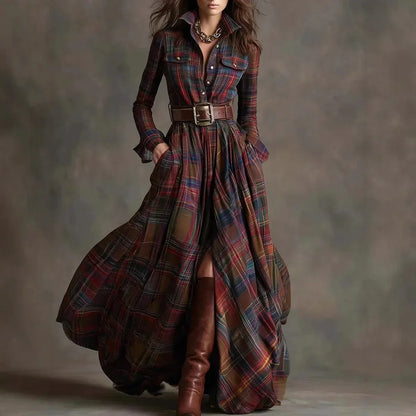 The Heritage Tartan Plaid Maxi Shirtdress | Long Sleeve - NuaVibe