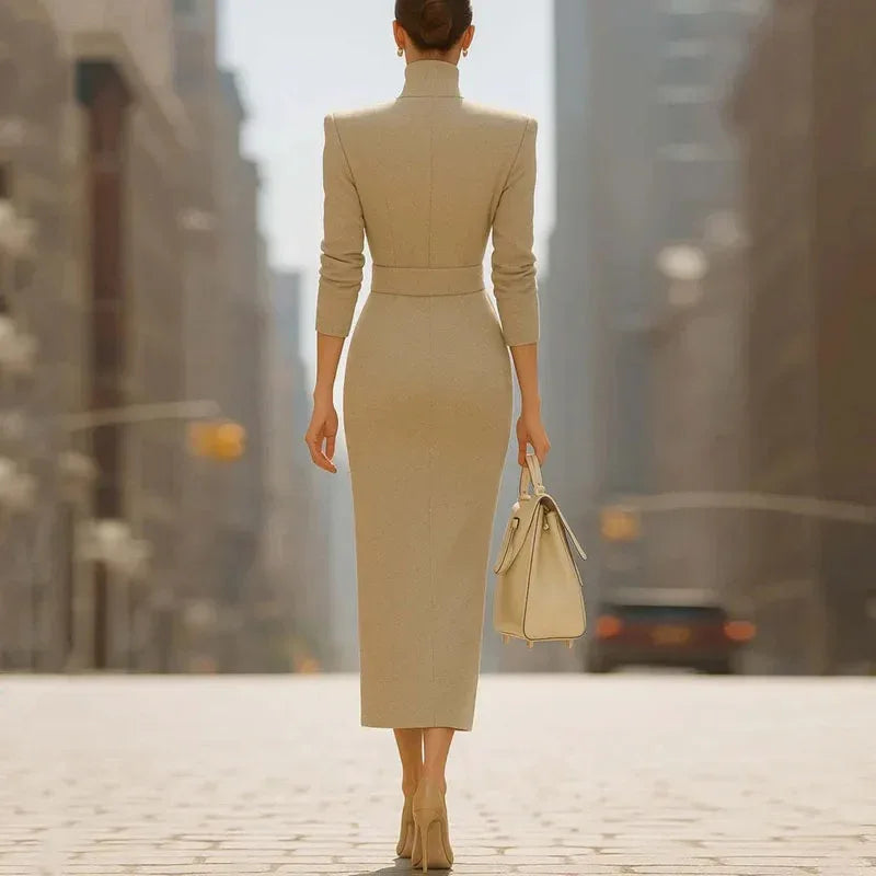Executive Tailored Blazer Sheath Midi Dress | Structured Shoulders - NuaVibe