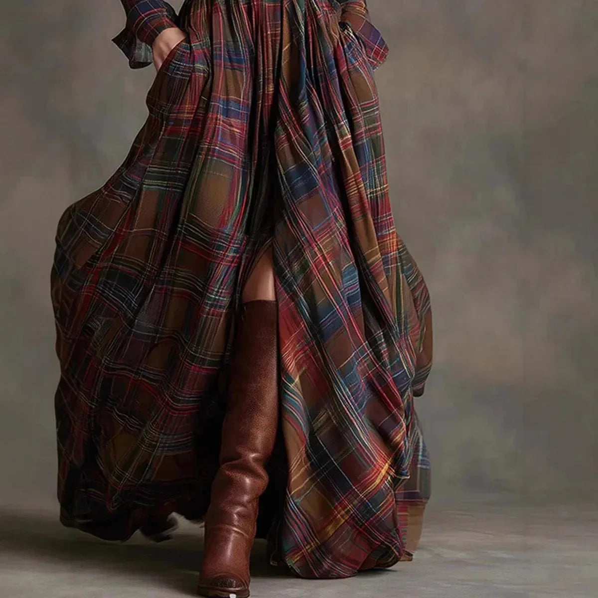 The Heritage Tartan Plaid Maxi Shirtdress | Long Sleeve - NuaVibe