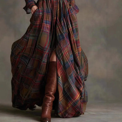 The Heritage Tartan Plaid Maxi Shirtdress | Long Sleeve - NuaVibe