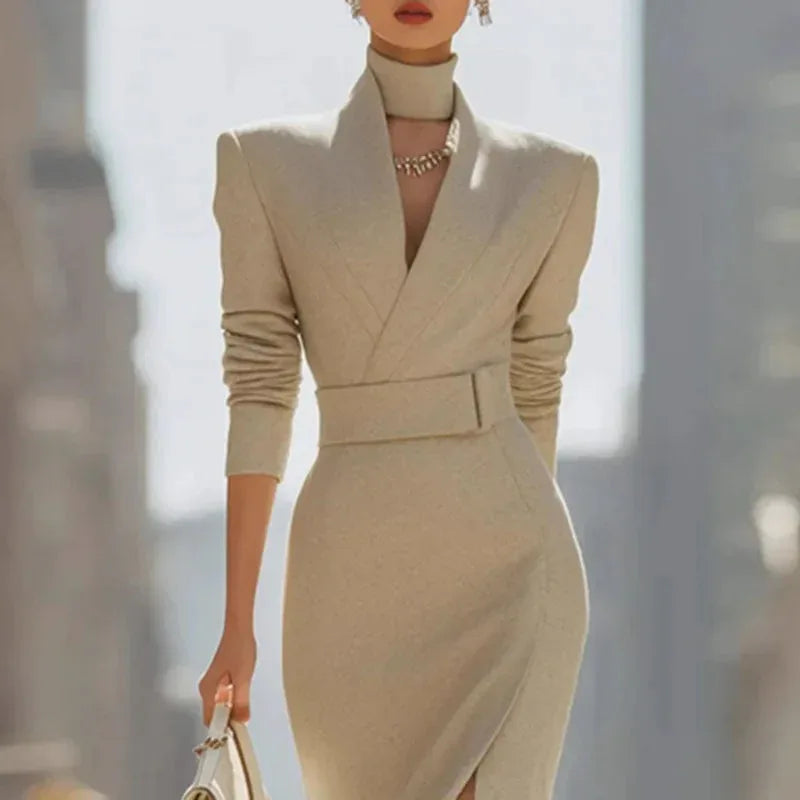 Executive Tailored Blazer Sheath Midi Dress | Structured Shoulders - NuaVibe
