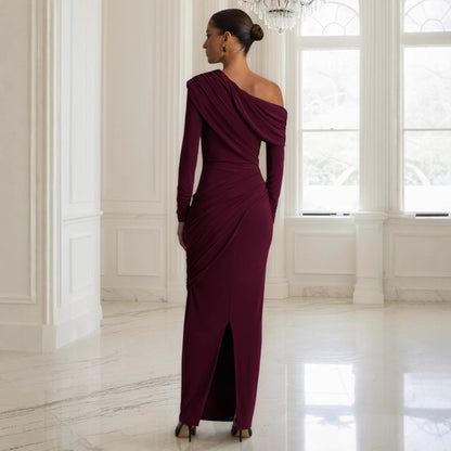 Elegant retro purple sexy one-shoulder maxi dress