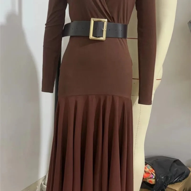 The Luxe Ribbed Knit Wrap Midi Dress | Flared Hem Evening