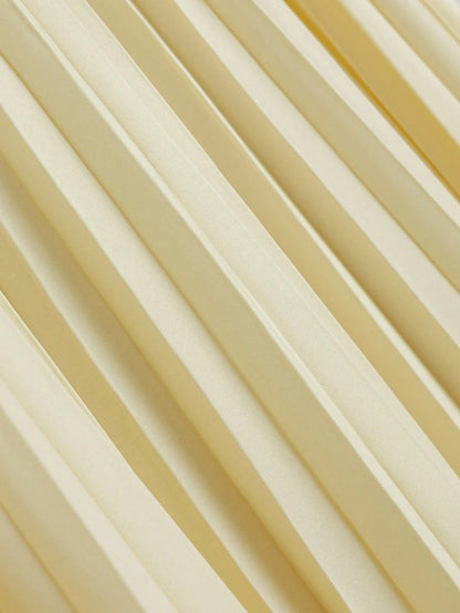 Elegant and simple light yellow V-neck corduroy midi dress