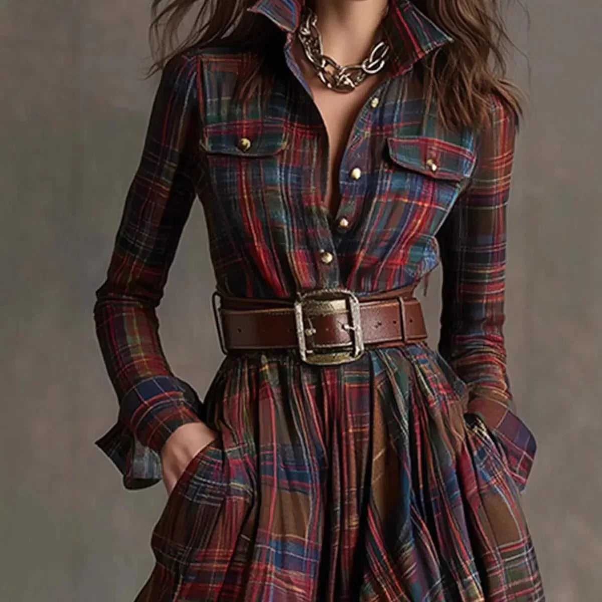 The Heritage Tartan Plaid Maxi Shirtdress | Long Sleeve - NuaVibe