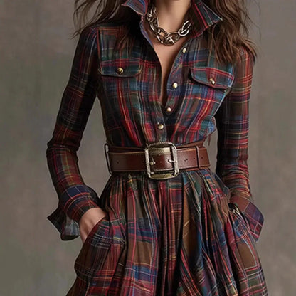 The Heritage Tartan Plaid Maxi Shirtdress | Long Sleeve - NuaVibe