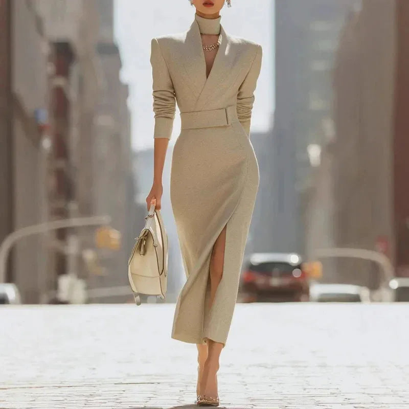 Executive Tailored Blazer Sheath Midi Dress | Structured Shoulders - NuaVibe