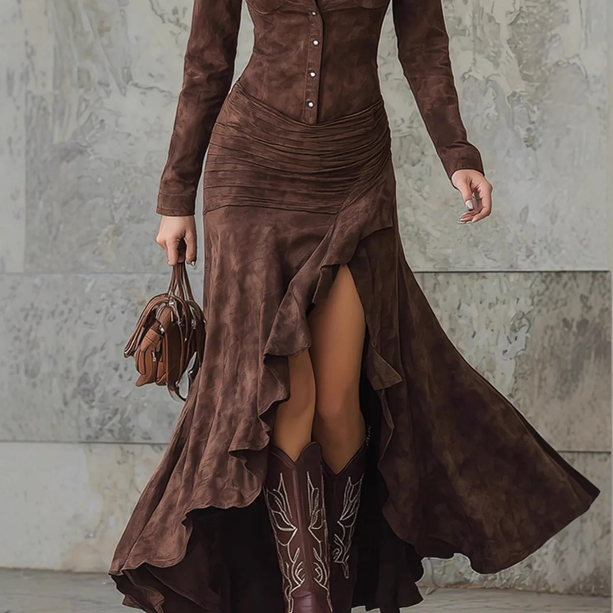 Female Clothing Women Dresses Autumn Winter Slim Fit Zipper Stand Collar Slit Long Dress Sexy Outfits Women Evening Dresses