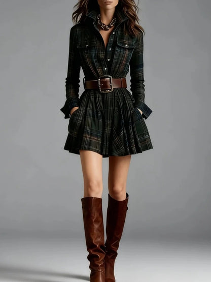 The Blaire Vintage Plaid Pleated Shirt Dress